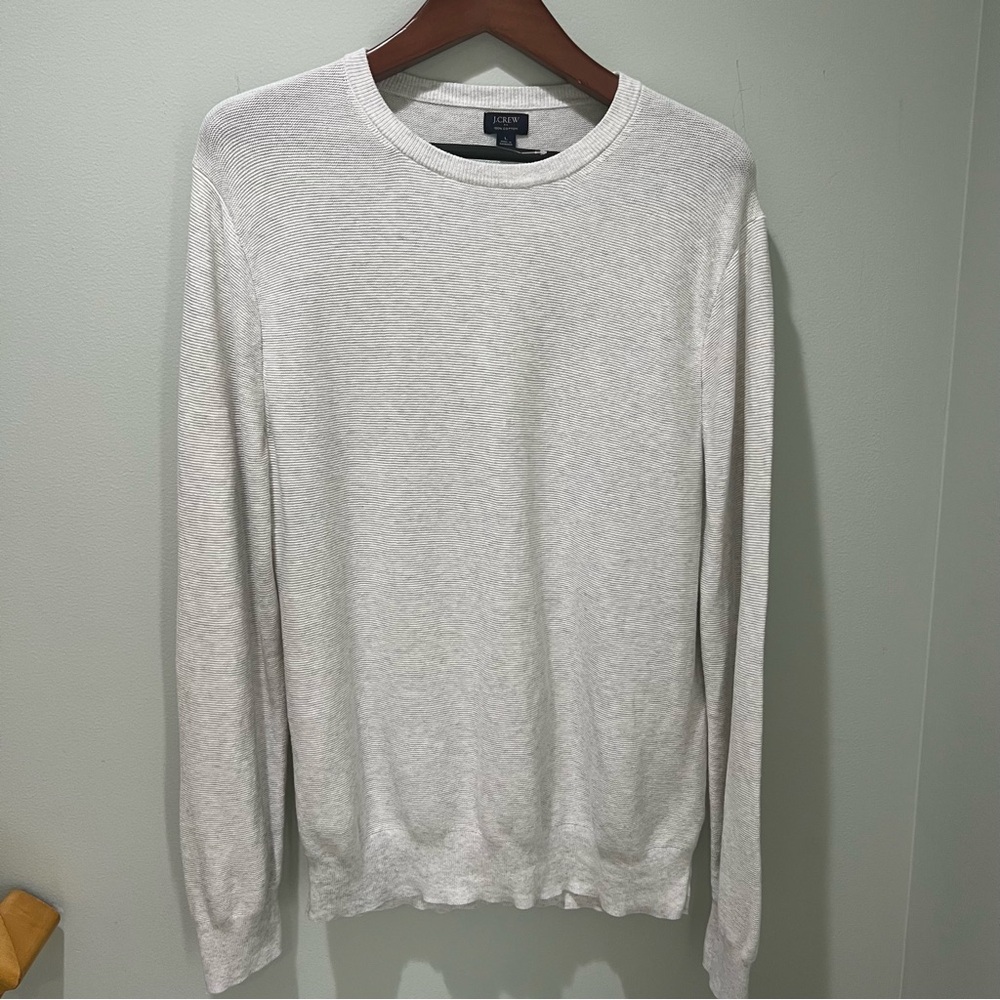 J Crew Mens L Pullover Knit Sweater Long Sleeve 100% Cotton Ivory Beige NWOT